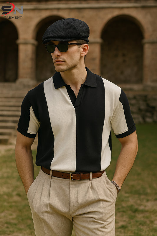 Black White Panel Polo T-Shirt For Mens & Boys (SN164)