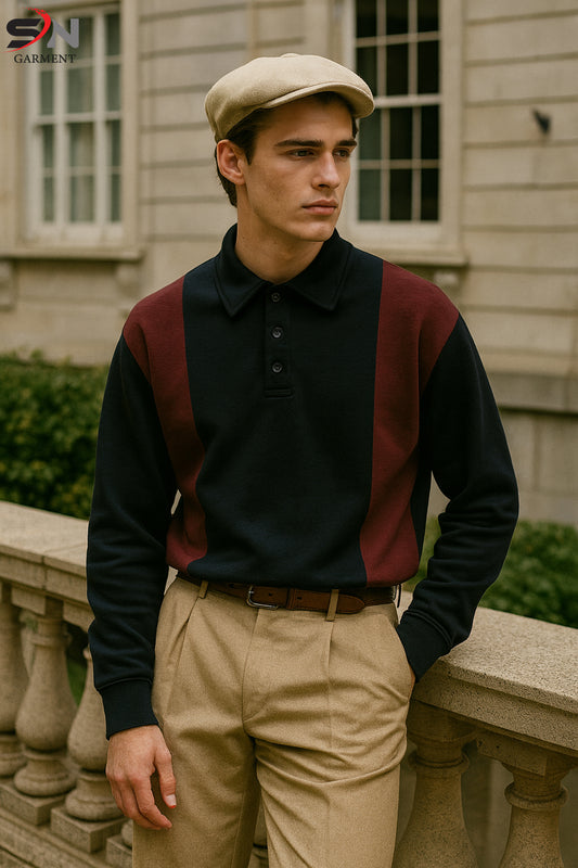 Maroon & Black Old Money Panel Collar Sweatshirt For mens & Boys