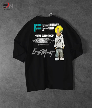 Black Colour Fantasy Film Printed Drop Shoulder T-Shirt For Mens & Boys (SN112)