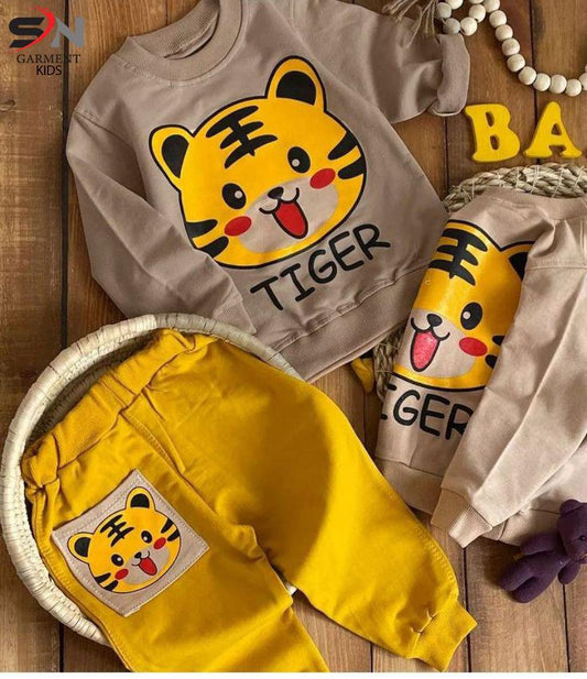 green tiger printed winter kids track suit fabric fleece