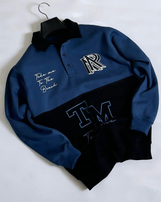 Blue & Black Polo Letter Printed Winter SweatShirt For Mens & Boys (SN69)