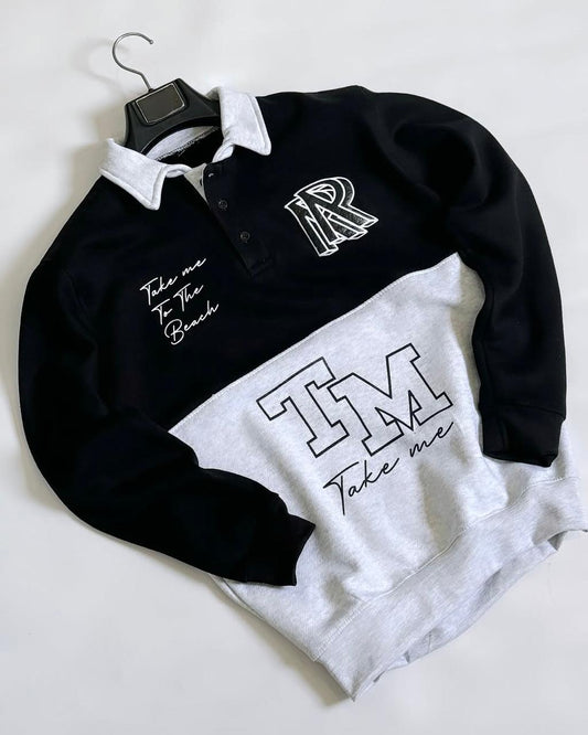 Black & Ash Grey Polo Letter Printed Winter SweatShirt For Mens & Boys (SN71)