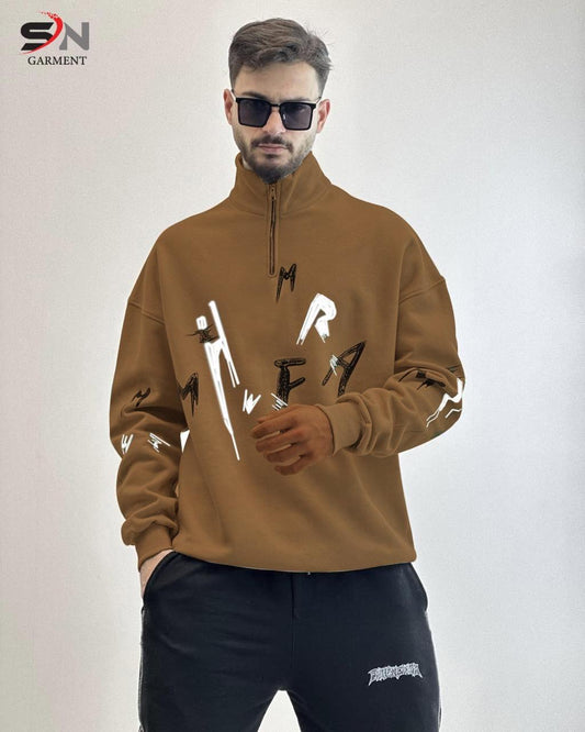 Mock Neck Zipper letter Printed Winter SweatShirt For Mens & Boys (SN72)