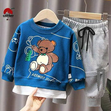 Navy blue teady Printed Winter Kids Track Suit Fabric Fleece