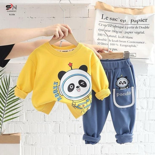 Yellow panda Printed Winter Kids Track Suit Fabric Fleece