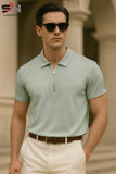 Grey Zipper Texture Polo For Mens & Boys