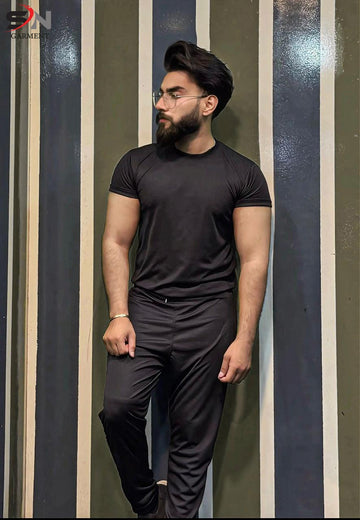 Black Polester DryFit Gym TrackSuit For Mens Boys (SN147)