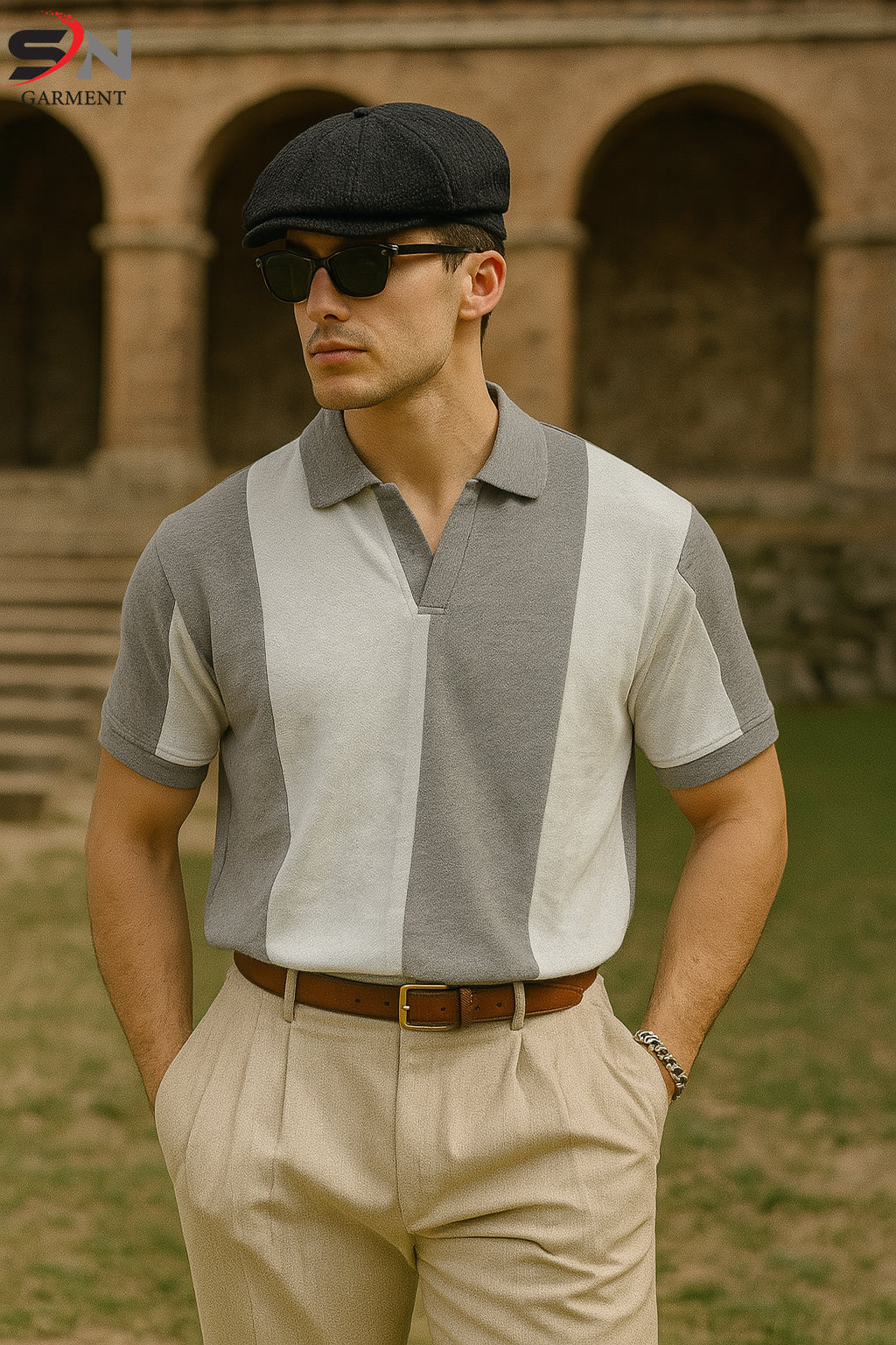 Grey White Panel Polo T-Shirt For Mens & Boys (SN166)
