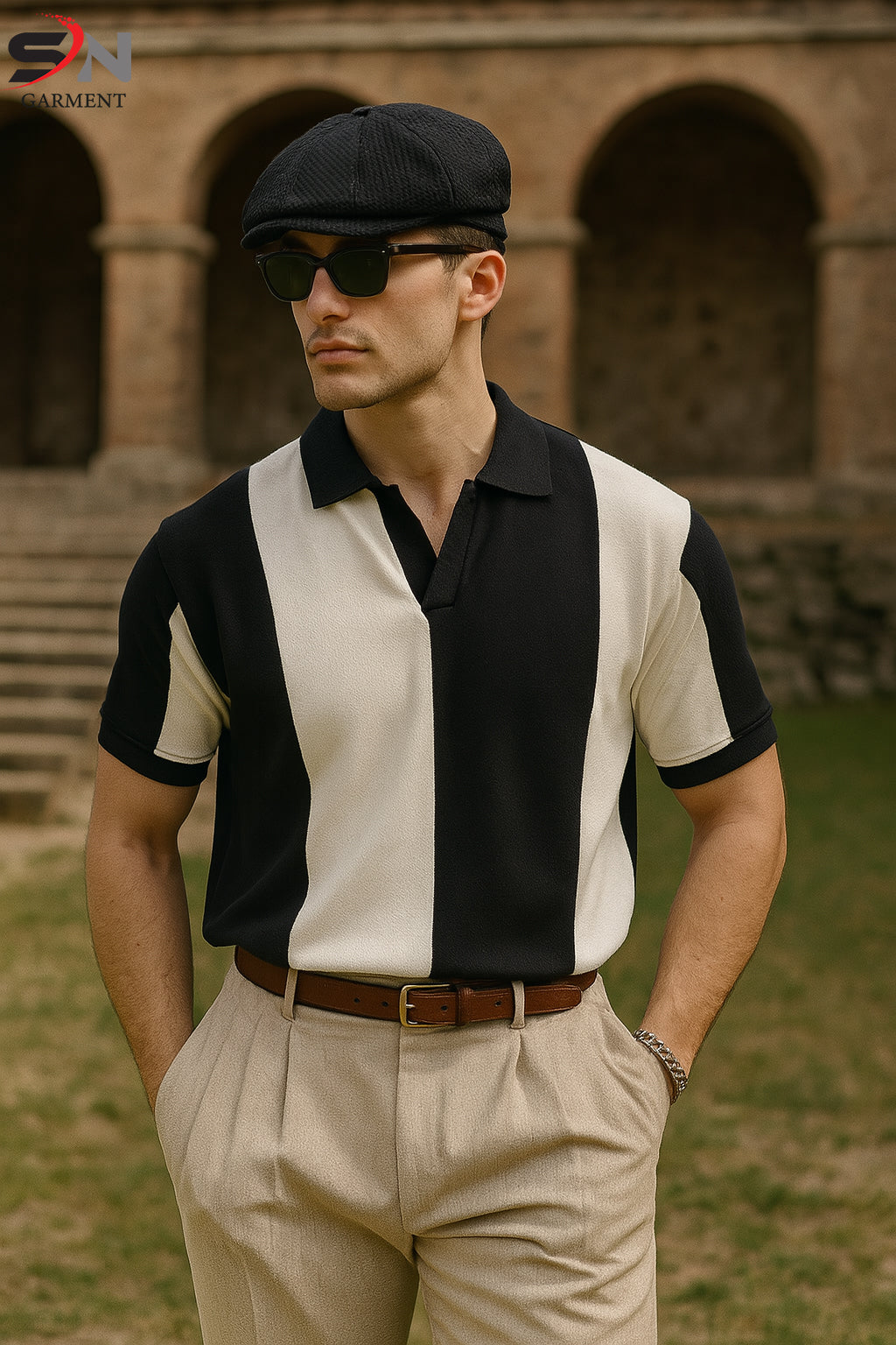 Black White Panel Polo T-Shirt  For Mens & Boys (SN164)
