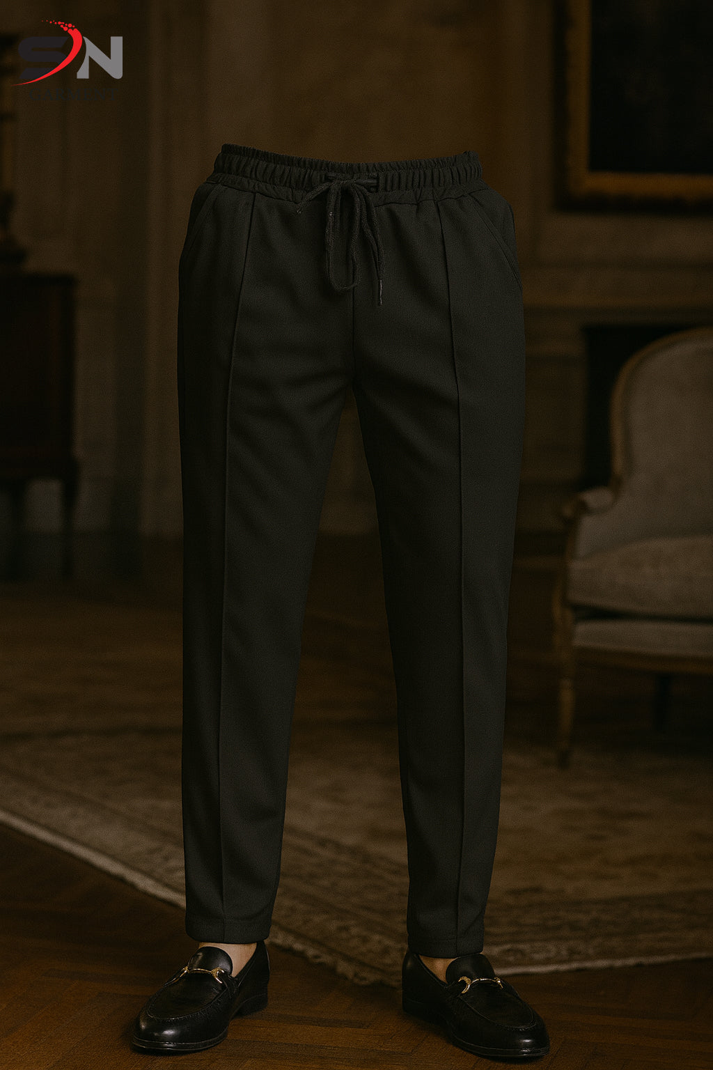 Black Front Plate Lose Fit Trouser For Mens & Boys (SN66)