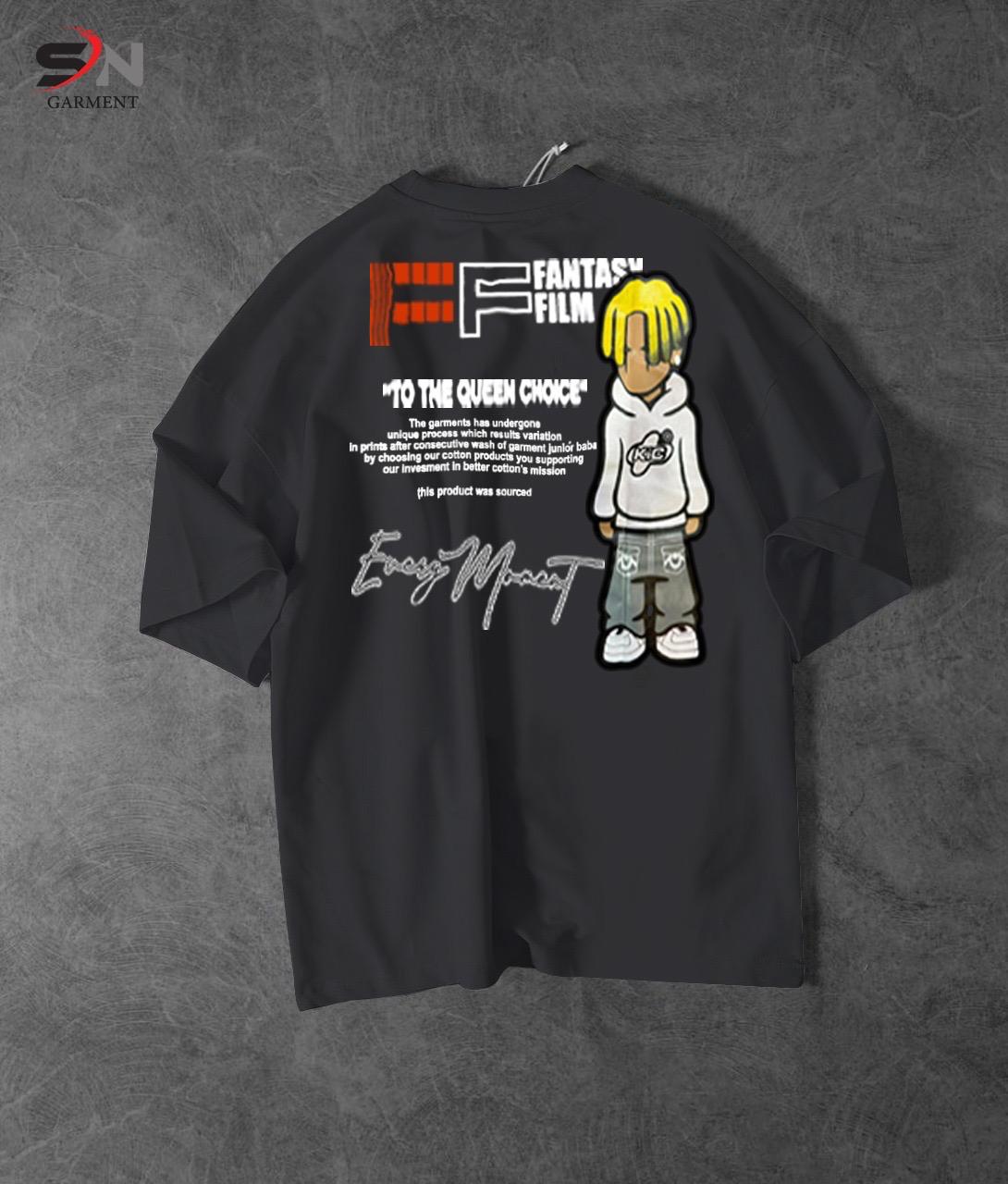 Dark Grey Colour Fantasy Film Printed Drop Shoulder T-Shirt For Mens & Boys (SN113)