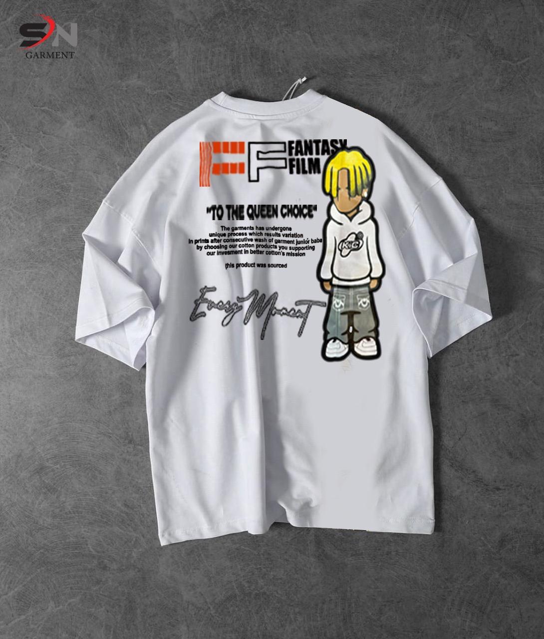 White Colour Fantasy Film Printed Drop Shoulder T-Shirt For Mens & Boys (SN115)