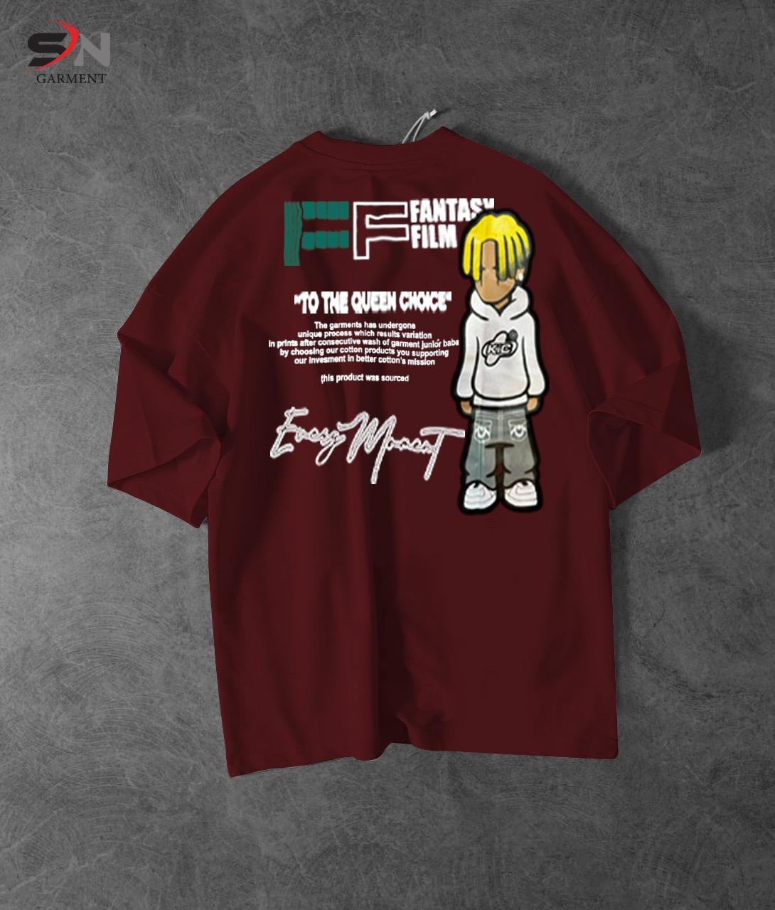 Maroon Colour Fantasy Film Printed Drop Shoulder T-Shirt For Mens & Boys (SN114)