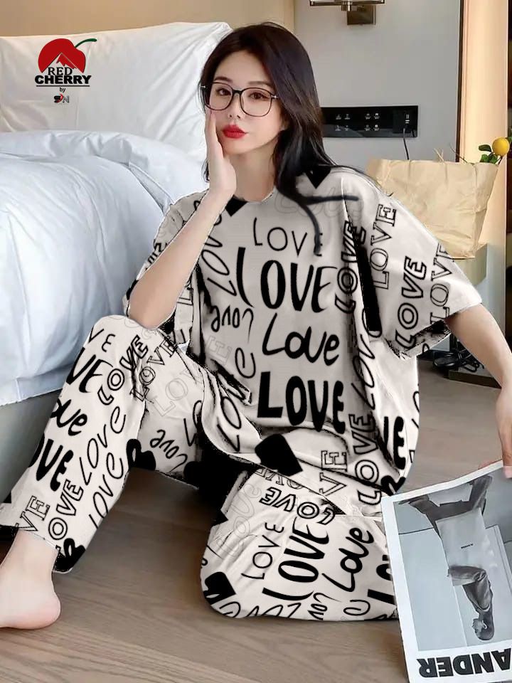 Love Printed Night Dress For For womens & Girls (SN14)