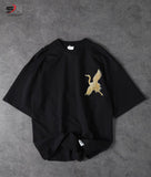 Black Colour Peacock Printed Drop Shoulder T-Shirt For Mens &amp; Boys (SN116)