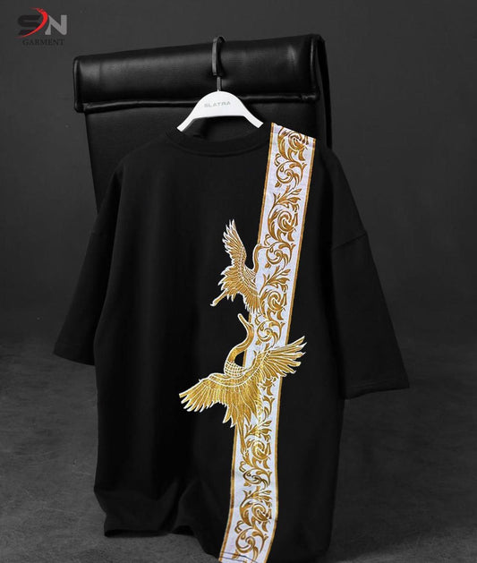 Black Colour Peacock Printed Drop Shoulder T-Shirt For Mens &amp; Boys (SN116)
