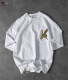 White Colour Peacock Printed Drop Shoulder T-Shirt For Mens & Boys (SN118)