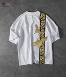 White Colour Peacock Printed Drop Shoulder T-Shirt For Mens & Boys (SN118)