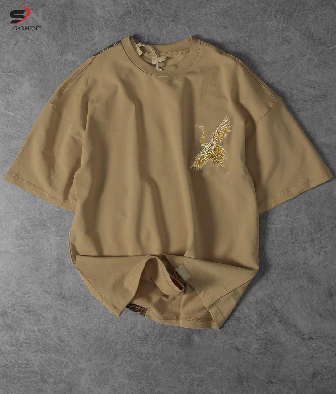 Beige Colour Peacock Printed Drop Shoulder T-Shirt For Mens & Boys (SN117)