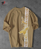 Beige Colour Peacock Printed Drop Shoulder T-Shirt For Mens & Boys (SN117)