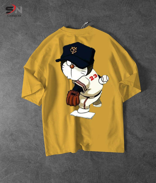 Yellow Colour Doremon Printed Drop Shoulder T-Shirt For Mens & Boys (SN121)
