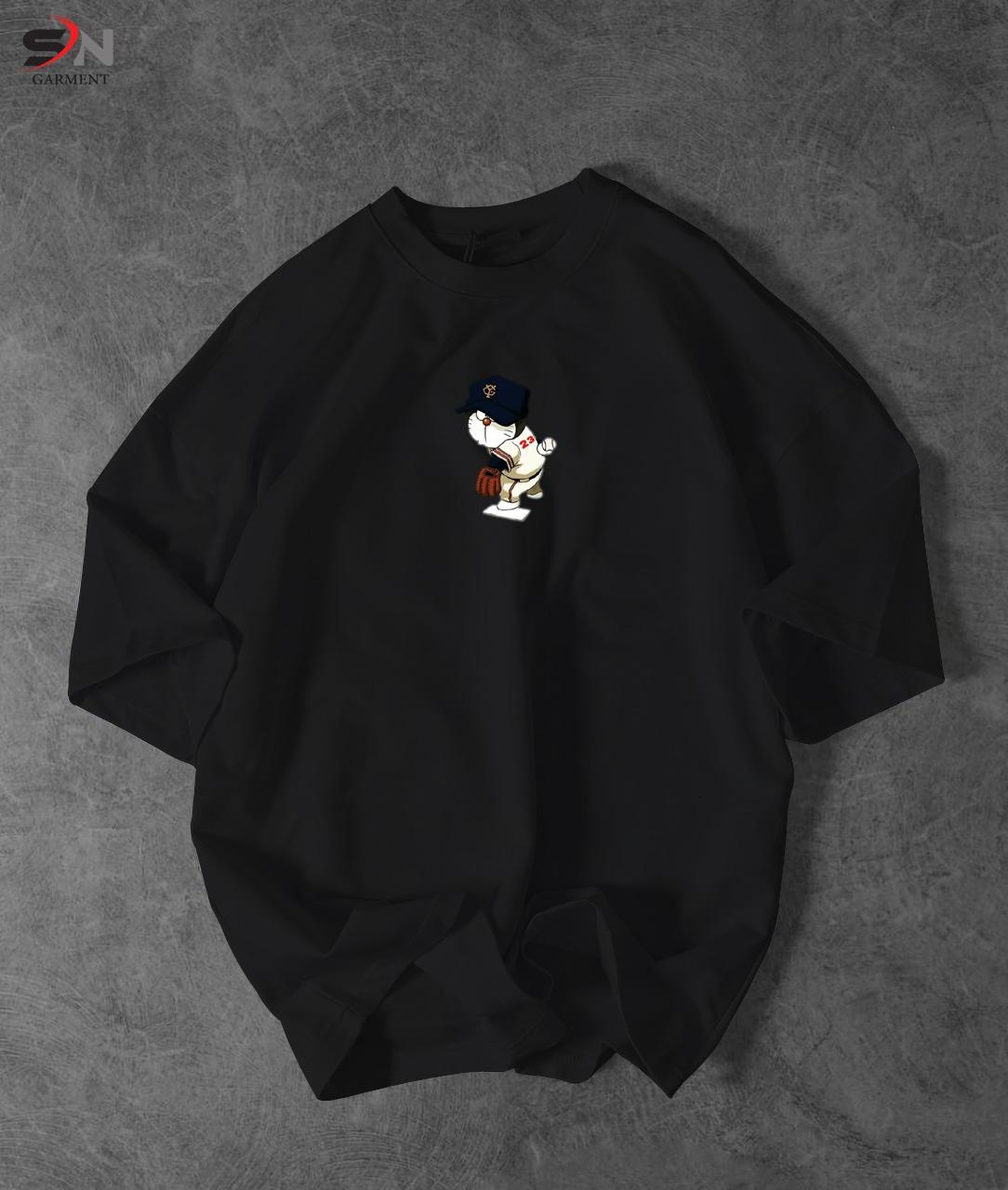 Black Colour Doremon  Printed Drop Shoulder T-Shirt For Mens & Boys (SN120)