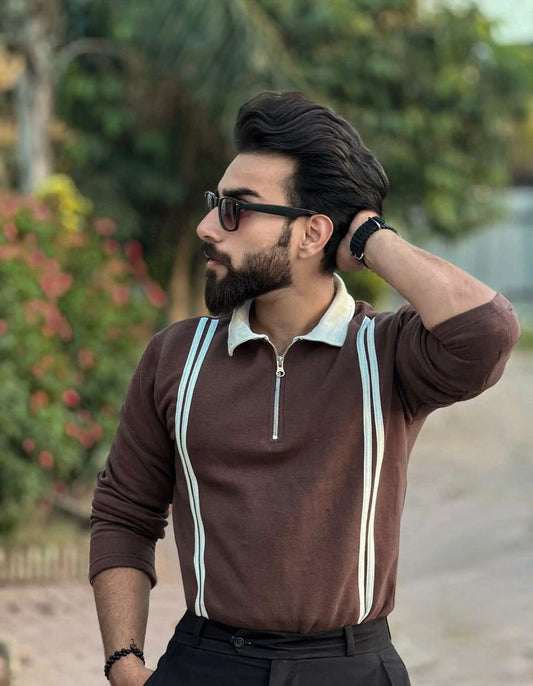 Brown Stripe Zipper SweatShirt For Men’s and boys