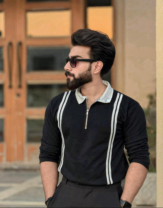 Black Stripe Zipper SweatShirt For Men’s and boys