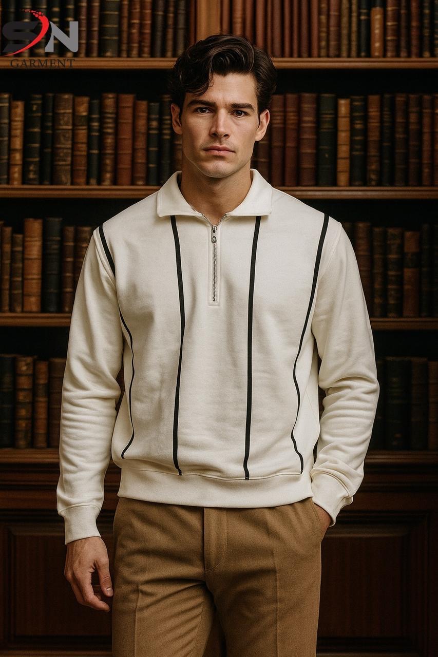 White Polo Zipper Sweatshirt For Men’s and Boys