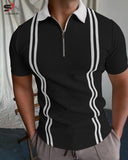 Black Striped Zipper Polo For Mens & Boys (SN136)