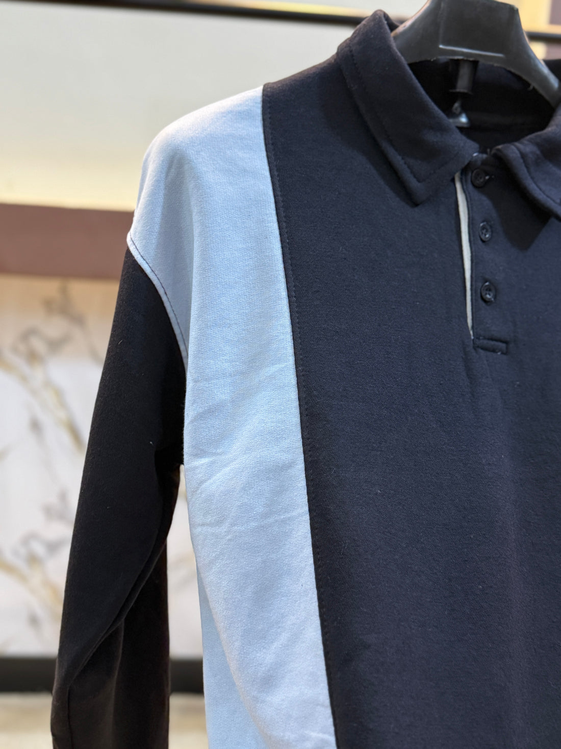 Sky & Black Old Money Panel Collar Sweatshirt For mens & Boys