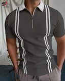 Grey Striped Zipper Polo For Mens & Boys (SN139)
