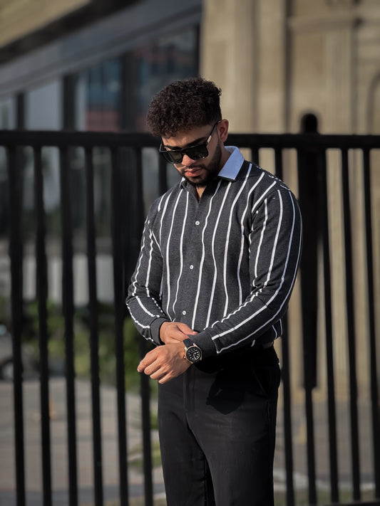 Button Down Stripe Printed Shirt Style Jacket For Mens & Boys