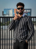 Button Down Stripe Printed Shirt Style Jacket For Mens & Boys