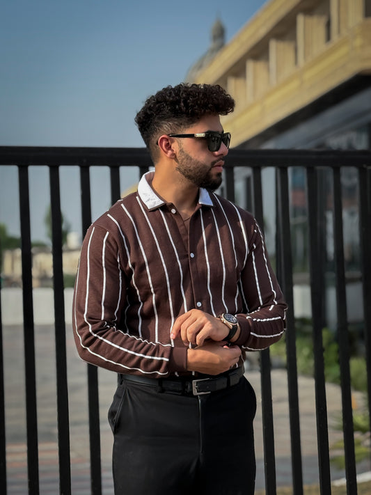 Button Down Stripe Printed Shirt Style Jacket For Mens & Boys
