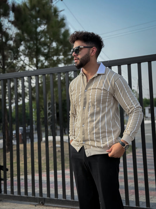 Button Down Stripe Printed Shirt Style Jacket For Mens & Boys