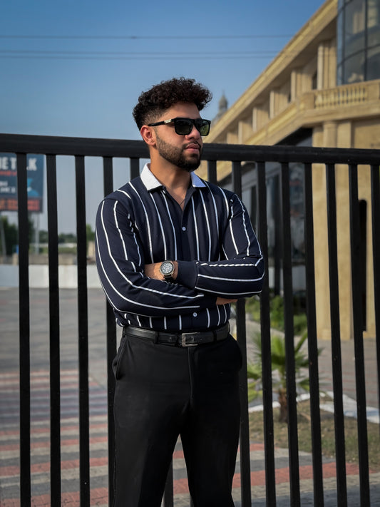 Button Down Stripe Printed Shirt Style Jacket For Mens & Boys
