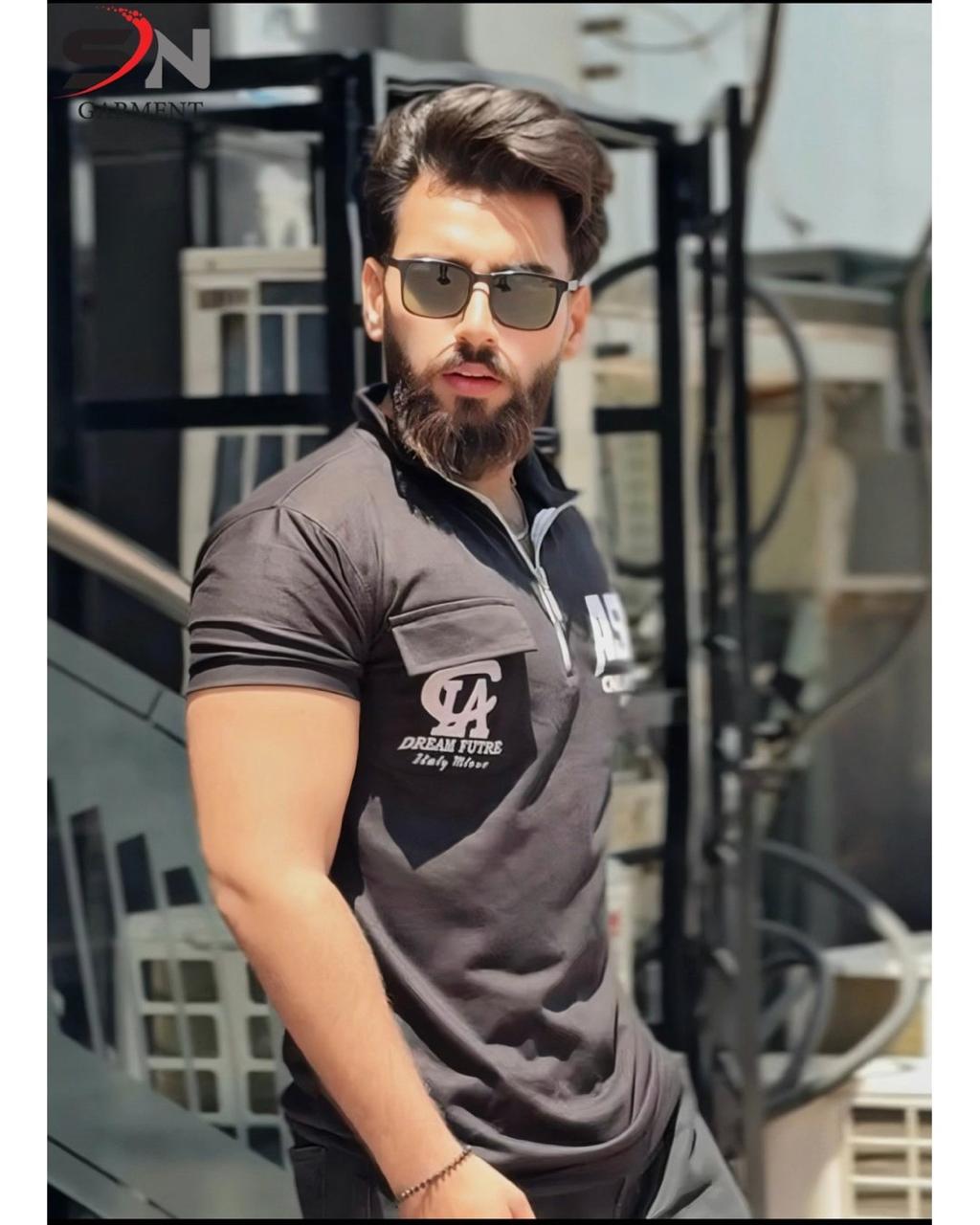 Pocket Zipped Printed Polo For Mens Boys (SN145)