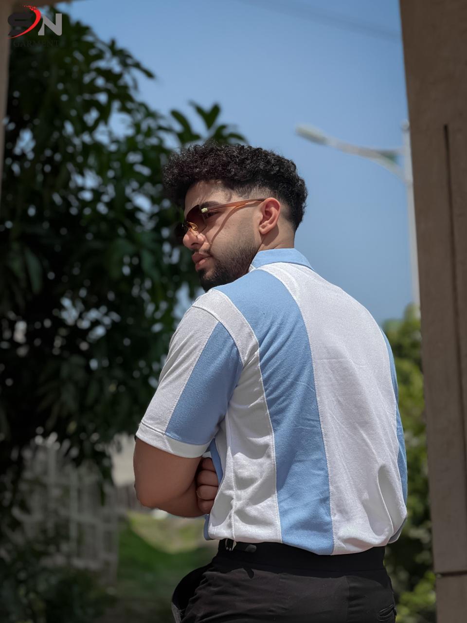 Aqua White Panel Polo Shirt For Mens & Boys (SN151)