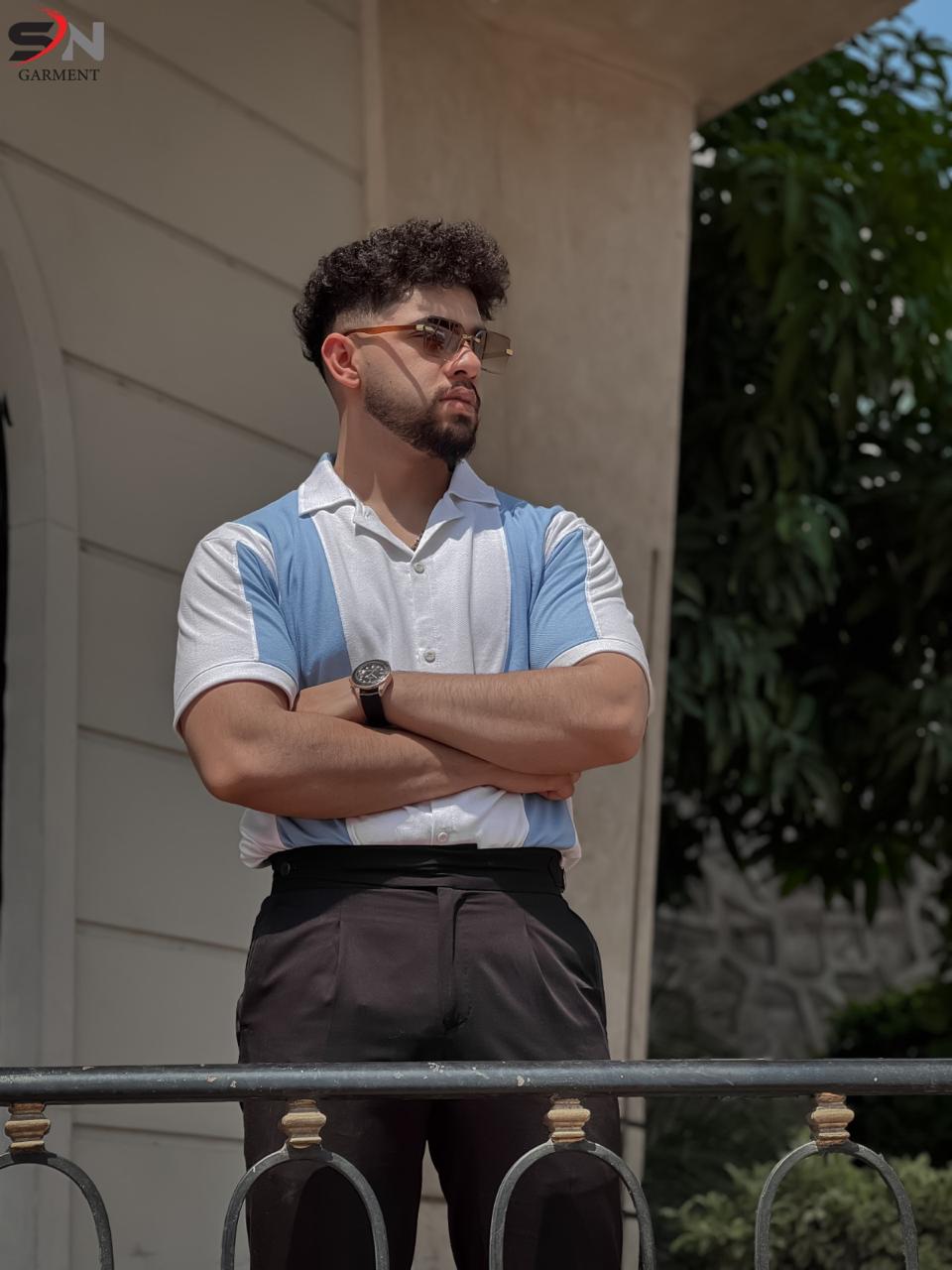 Aqua White Panel Polo Shirt For Mens & Boys (SN151)