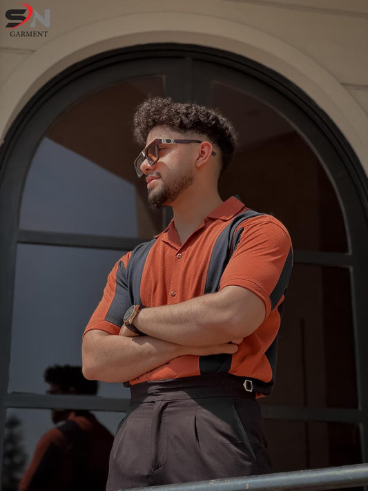 Rust Orange Panel Polo Shirt For Mens & Boys (SN152)