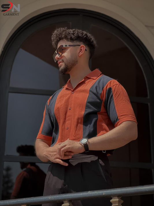 Rust Orange Panel Polo Shirt For Mens & Boys (SN152)