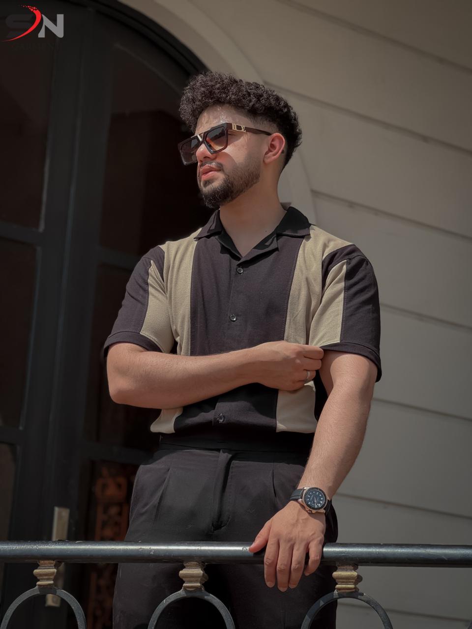 Black Panel Polo Shirt For Mens & Boys (SN153)