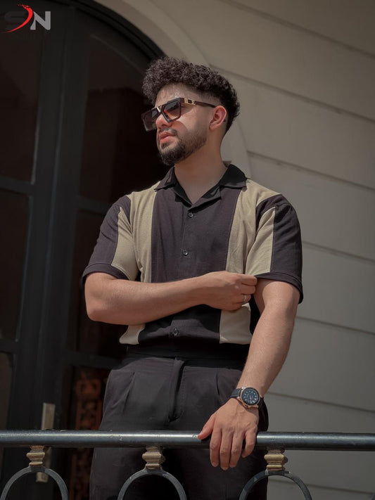 Black Panel Polo Shirt For Mens & Boys (SN153)