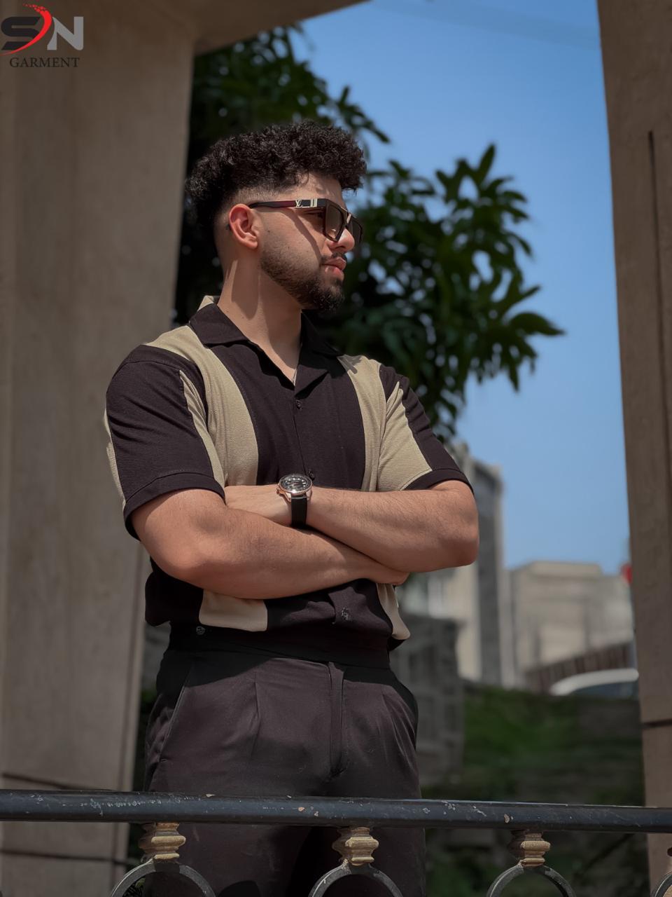 Black Panel Polo Shirt For Mens & Boys (SN153)