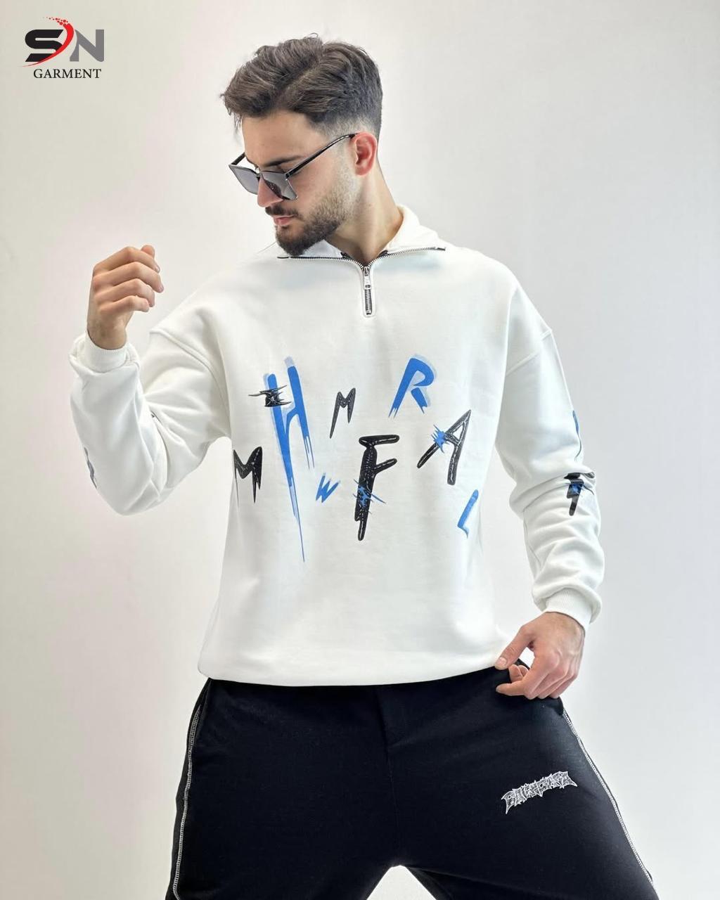 Mock Neck Zipper letter Printed Winter SweatShirt For Mens & Boys (SN72)