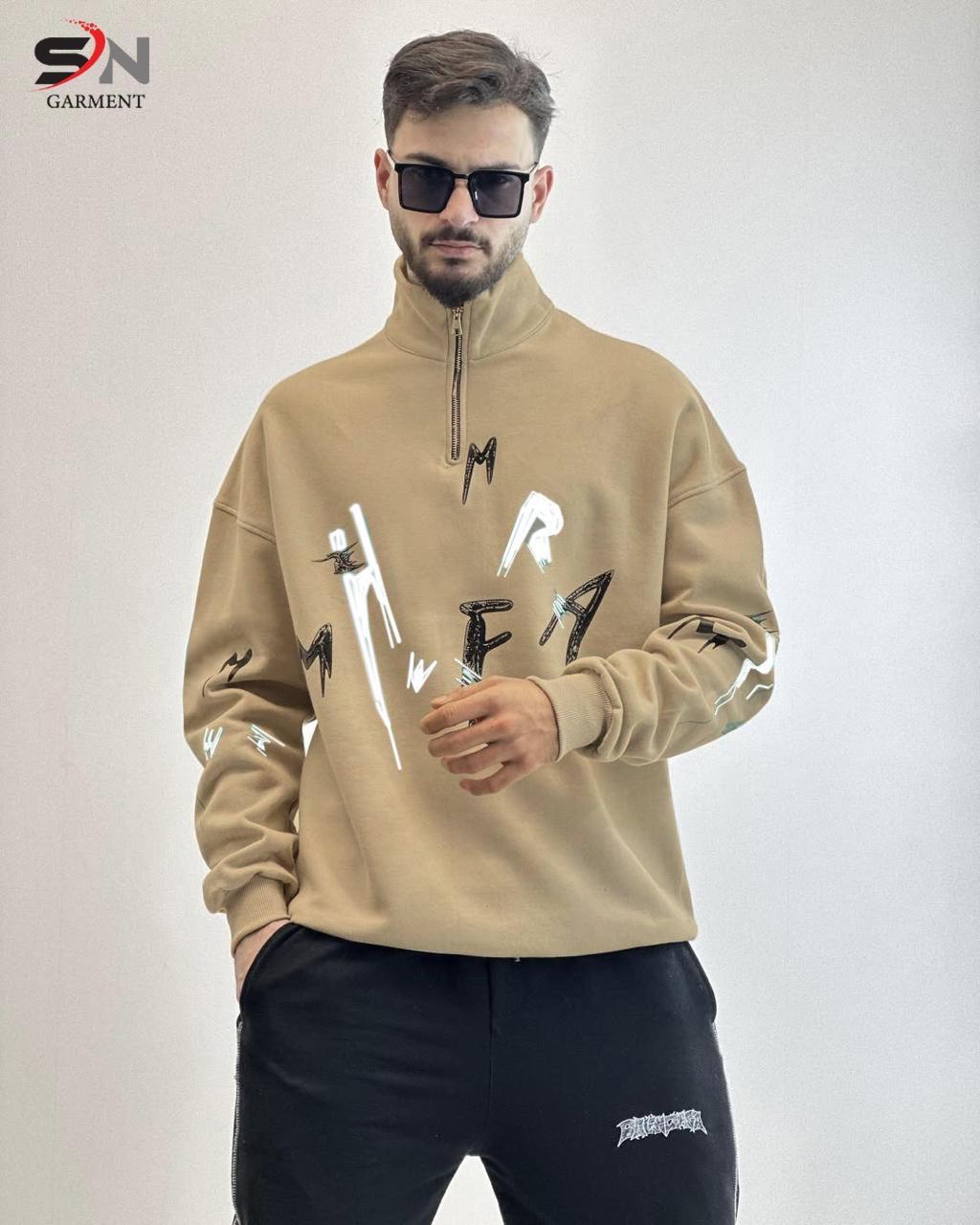 Mock Neck Zipper letter Printed Winter SweatShirt For Mens & Boys (SN72)