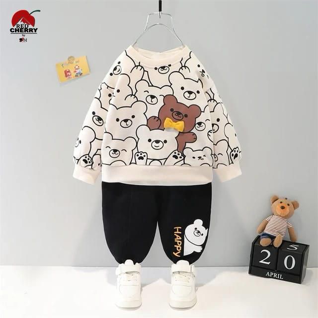 White Brown Bear Winter Kids Track Suit Fabric Fleece