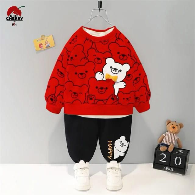 Red White Bear Winter Kids Track Suit Fabric Fleece