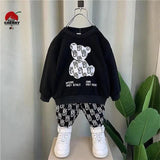 Black Teady bear Winter Kids Track Suit Fabric Fleece
